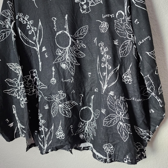 KIKO comfort clothing 100% linen top Black Floral button front lagenlook L - Picture 5 of 11